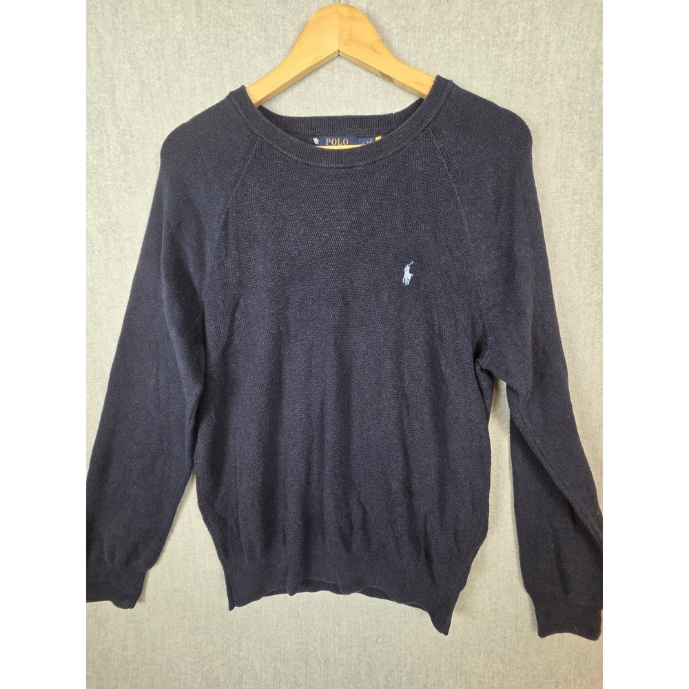 Polo Ralph Lauren Men's‎ L Waffle Knit Cotton Crew Neck Sweater Navy Blue Pony